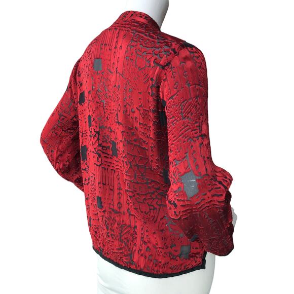 Chicos Design Womens Size 0 US 4 Top Silk Blend Burnout Shirt Button Front Red - Picture 8 of 14